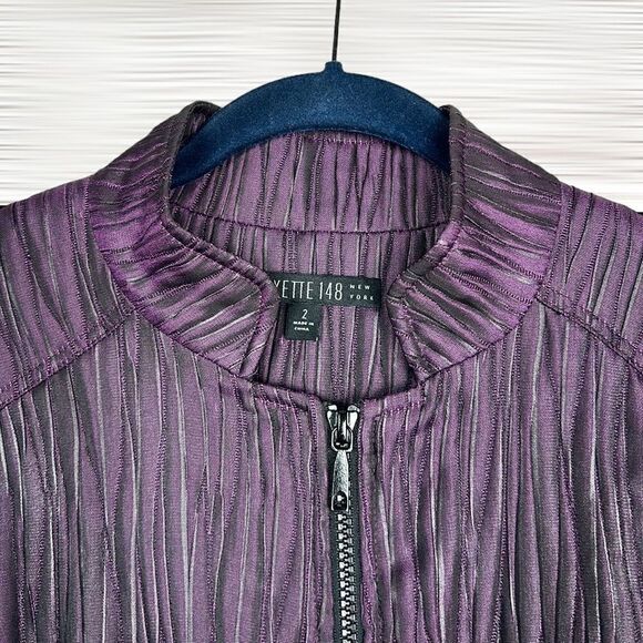 Lafayette 148 Lightweight Purple Textured Short Jacket Blazer Full Zip Front 2 - Picture 5 of 11